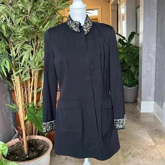 V Christina Vintage black long jacket. Size Large. Snap closure jeweled in gold - Picture 14 of 16